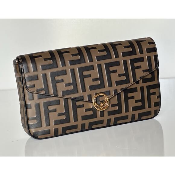 Fendi FF Log Calf Leather Mini Chain Shoulder Bag Brown 8BS032 IT NWT $1600 - Picture 1 of 16
